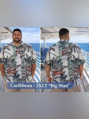 Big & Tall 2XLT Caribbean Tropical Hawaiian Shirt Cruise Resort NWT